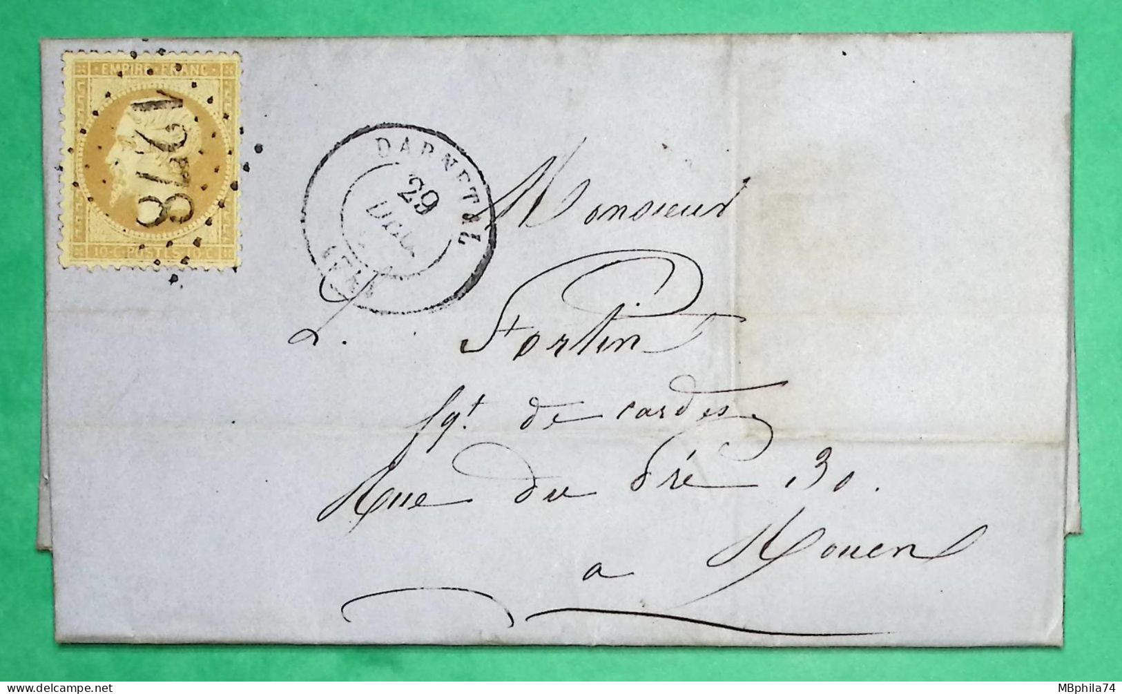 N°21 GC 1278 DARNETAL SEINE INFERIEURE RECETTES REUNIES POUR ROUEN 1864 LETTRE COVER FRANCE - 1849-1876: Période Classique