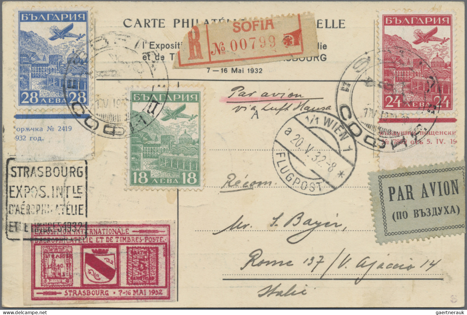 Bulgaria: 1932, Airmail Issue "International Airmail Exhibition Strasbourg", Lot - Lettres & Documents