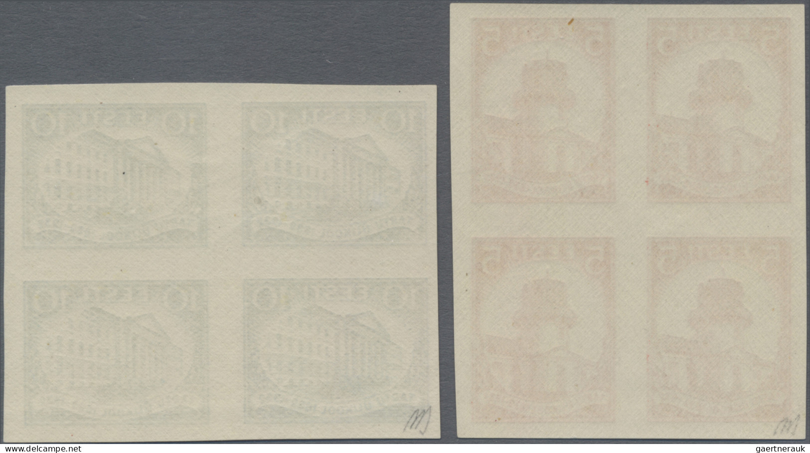 Estonia: 1928/1937, IMPERFORATE PROOFS, selection of twelve blocks of four (Mich