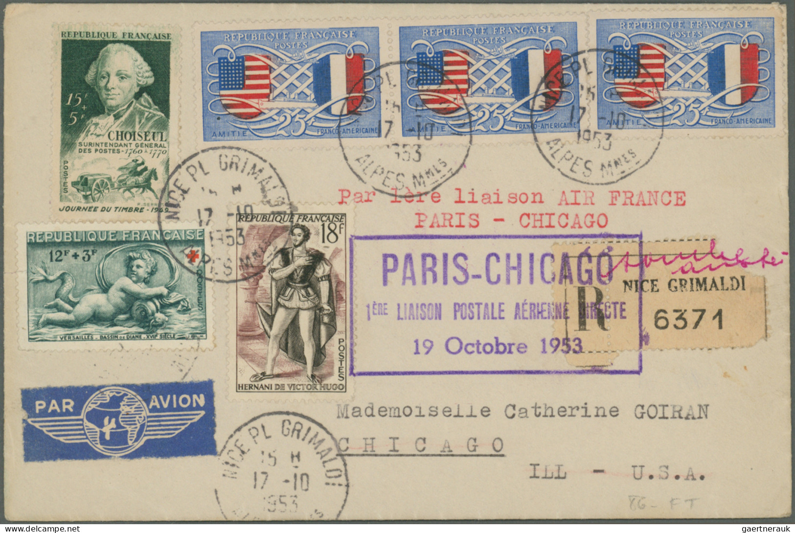 France: 1950/1959, FIRST AND SPECIAL FLIGHTS, Lot Of 63 Airmail Covers/cards Bea - Collections