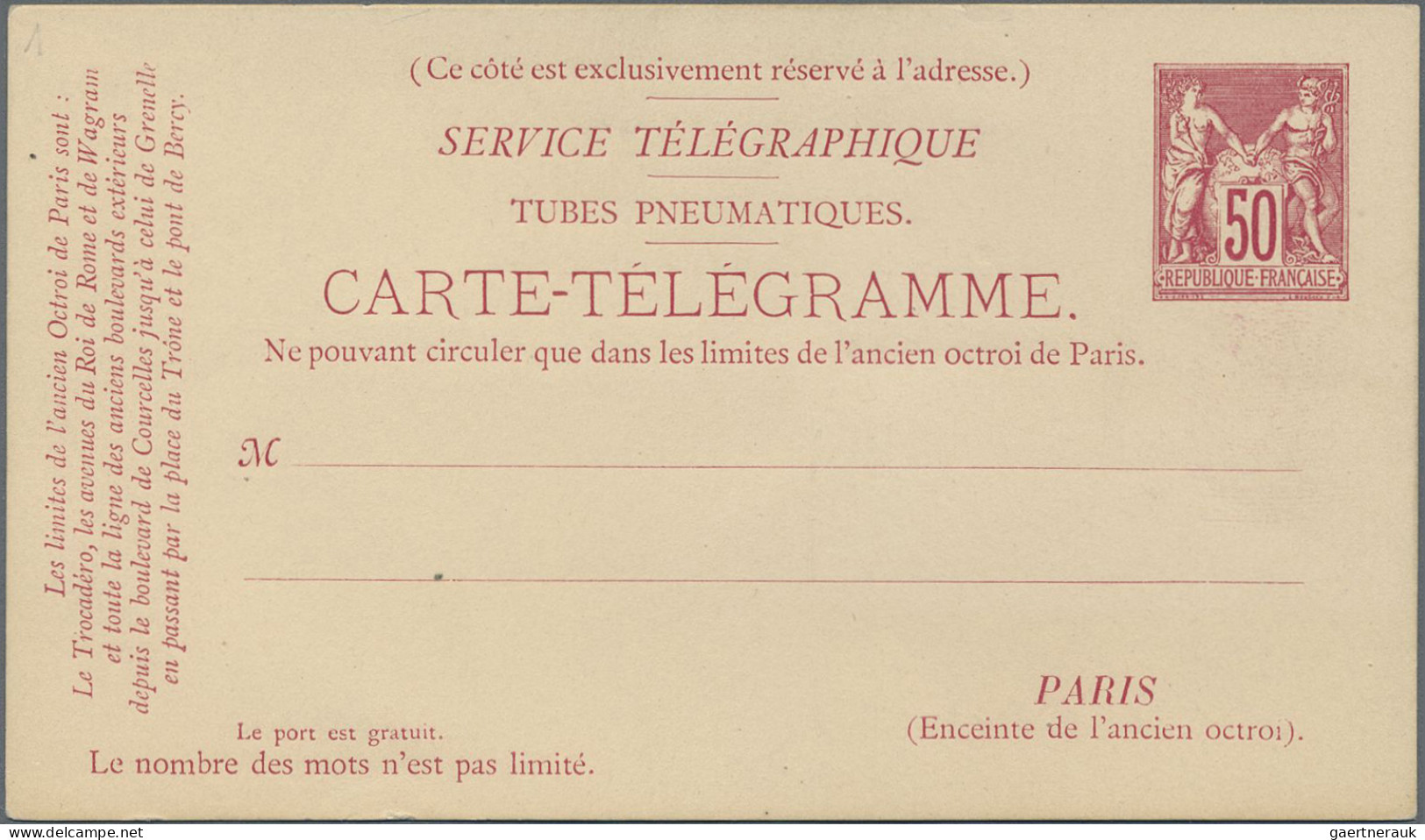 France - Postal Stationery: 1879/1899, Pneumatic Mail "Tube Cards", Collection O - Autres & Non Classés