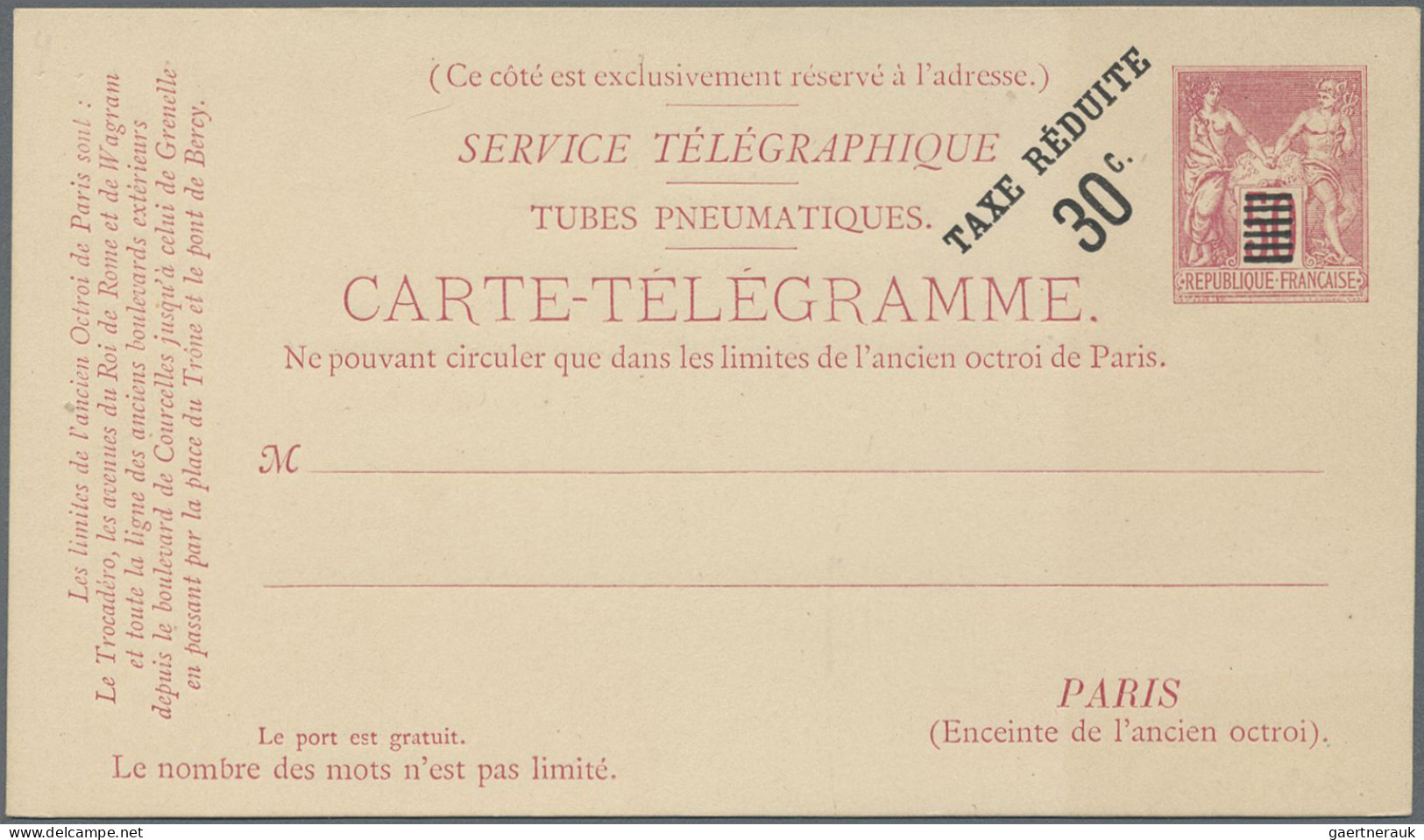 France - Postal Stationery: 1879/1899, Pneumatic Mail "Tube Cards", Collection O - Autres & Non Classés
