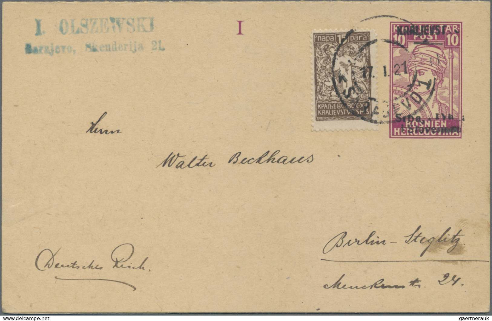 Yugoslavia - Postal Stationery: 1918/1921, Early Period/issues For Bosnia&Herzeg - Interi Postali