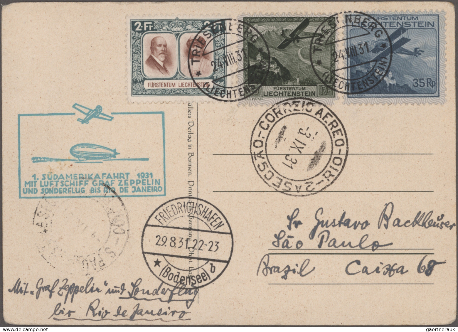 Liechtenstein: 1930/1936 Kollektion Von 8 Flugpost- Bzw. Zeppelinbelegen, Dabei - Collections