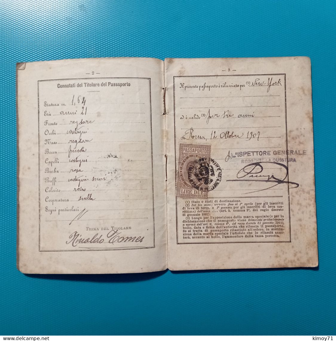 Libretto - Passaporto Per L'estero. - Documents Historiques