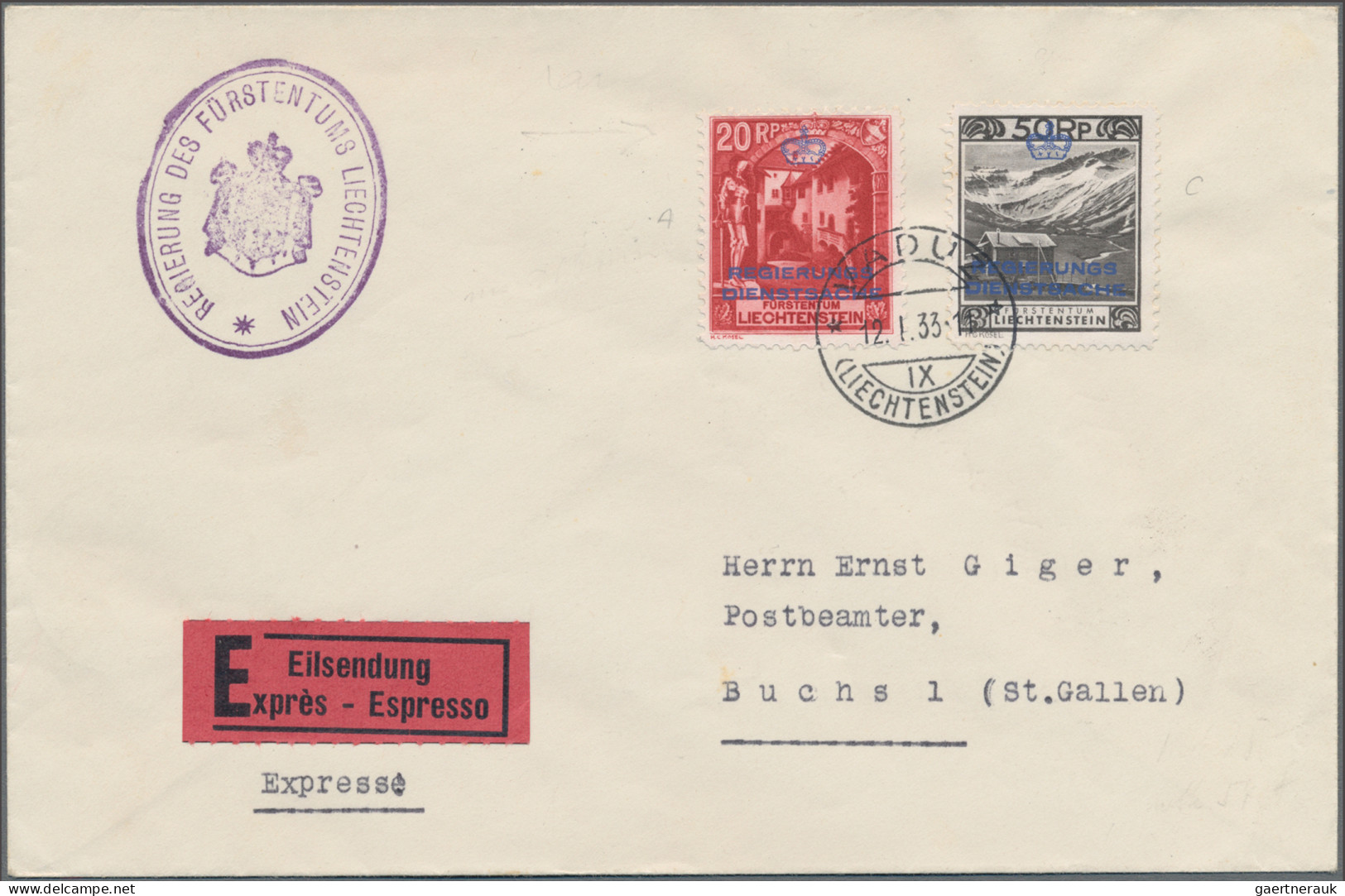 Liechtenstein - Dienstmarken: 1932/1935, Sauberes Lot Dienstmarken-Kosel Aus Nr. - Official