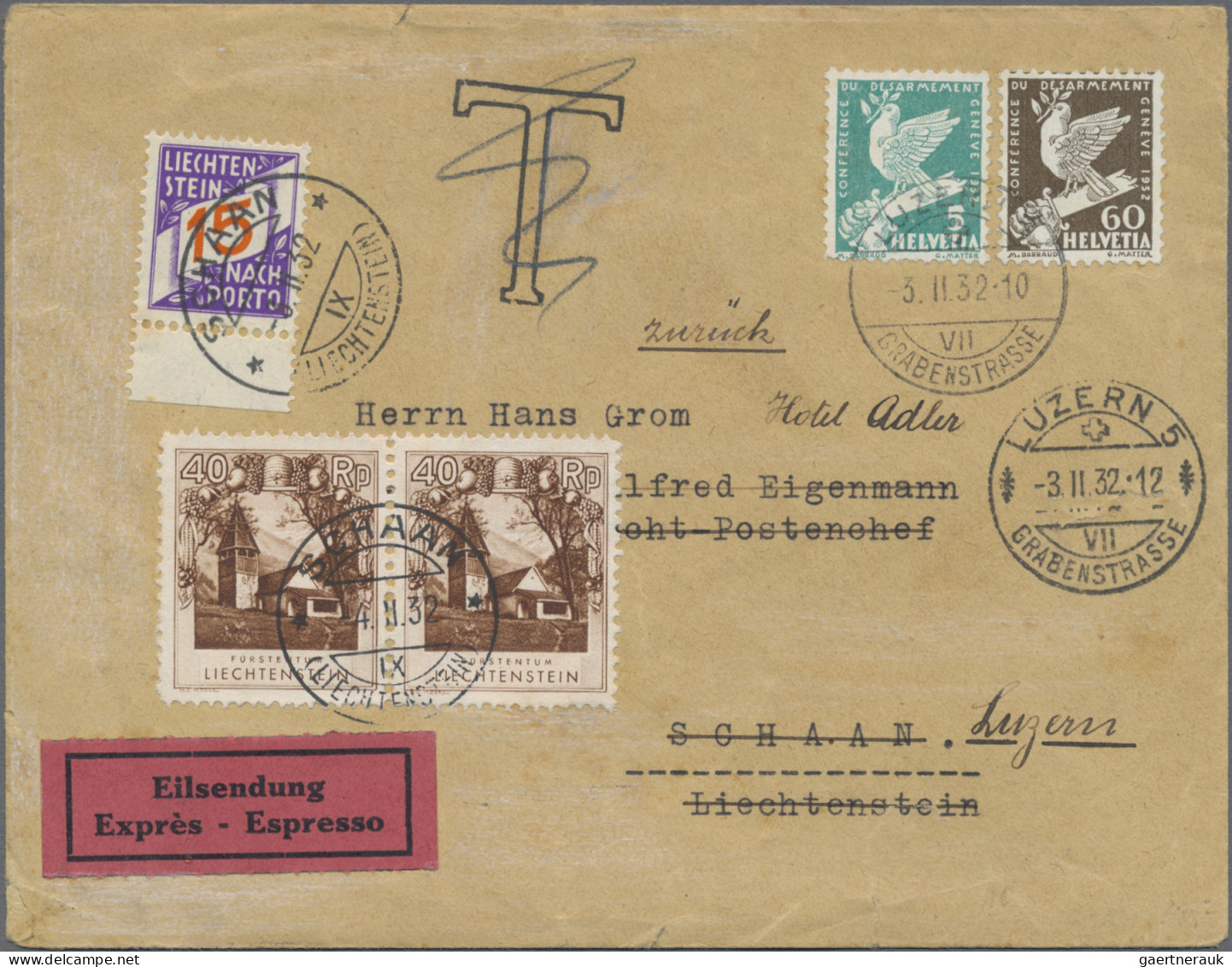 Liechtenstein - Portomarken: 1929/1940, Lot Mit 16 Unterfrankierten Belegen Aus - Strafportzegels