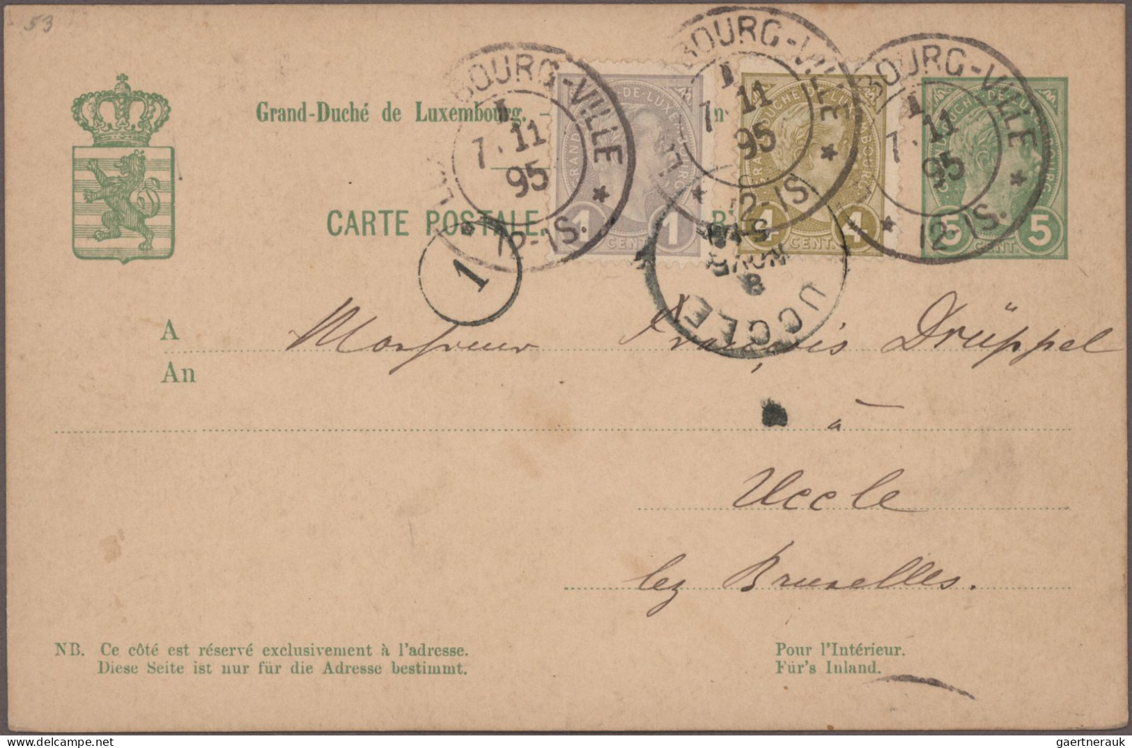 Luxembourg - Postal Stationery: 1885/1916, Lot Of Seven Used Stationery Cards, A - Interi Postali