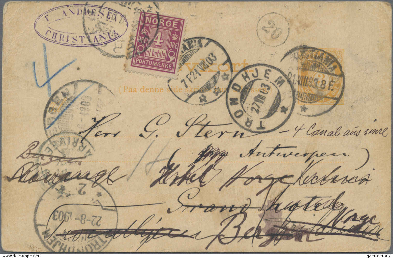 Norway - Postal Stationery: 1877/1903, Group Of Four Commercially Used Stationer - Entiers Postaux