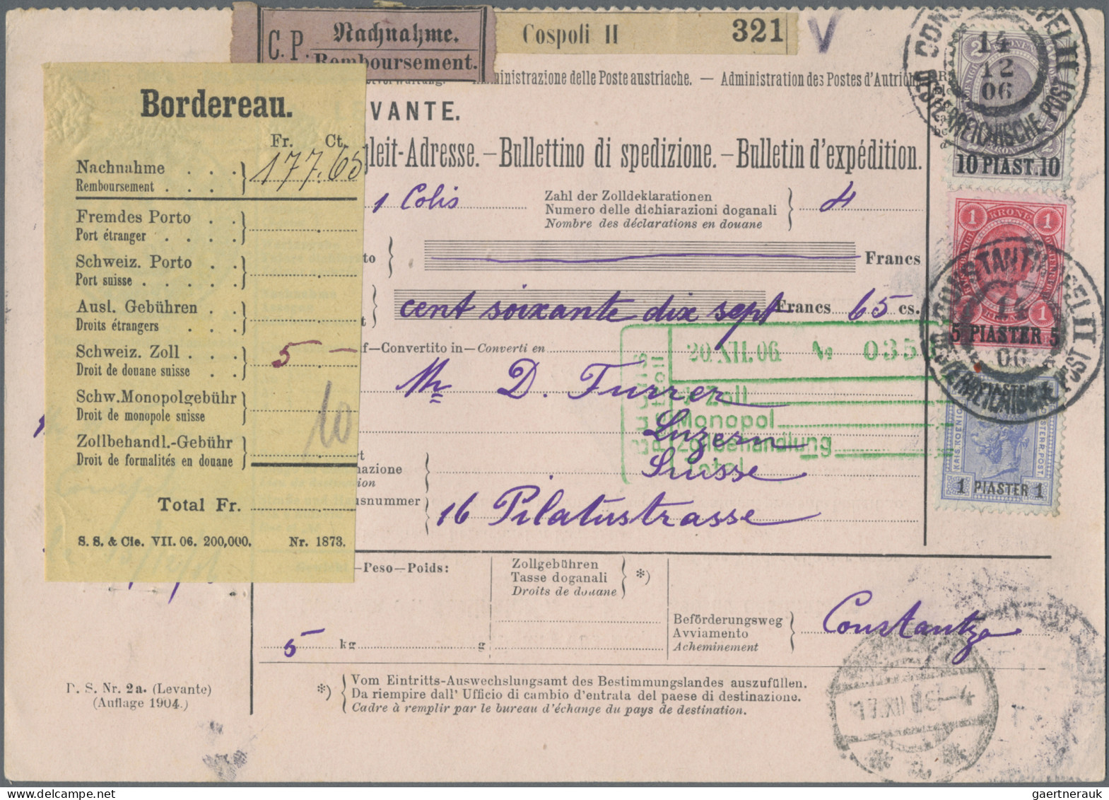 Österreichische Post In Der Levante: 1905/1907, Lot Von Drei Paketkarten Mit Hoh - Oriente Austriaco