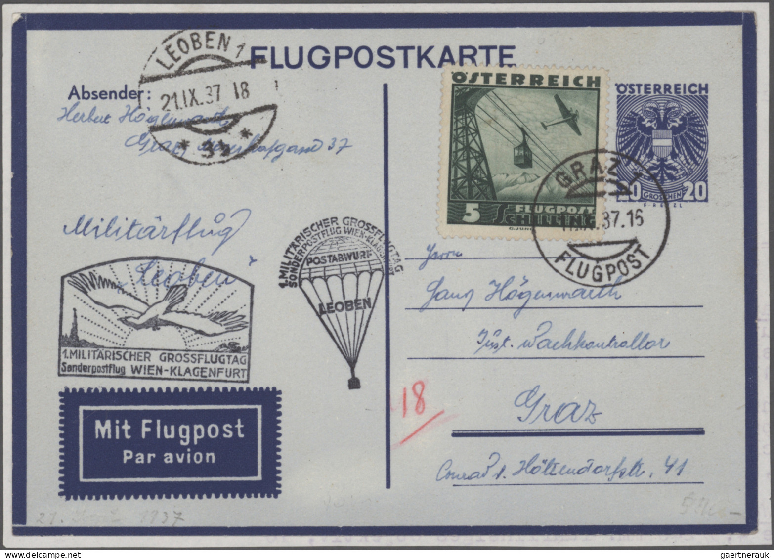 Österreich - Flugpost: 1922/1962, Sammlung von 41 Flugpostbelegen (rs. meist mit