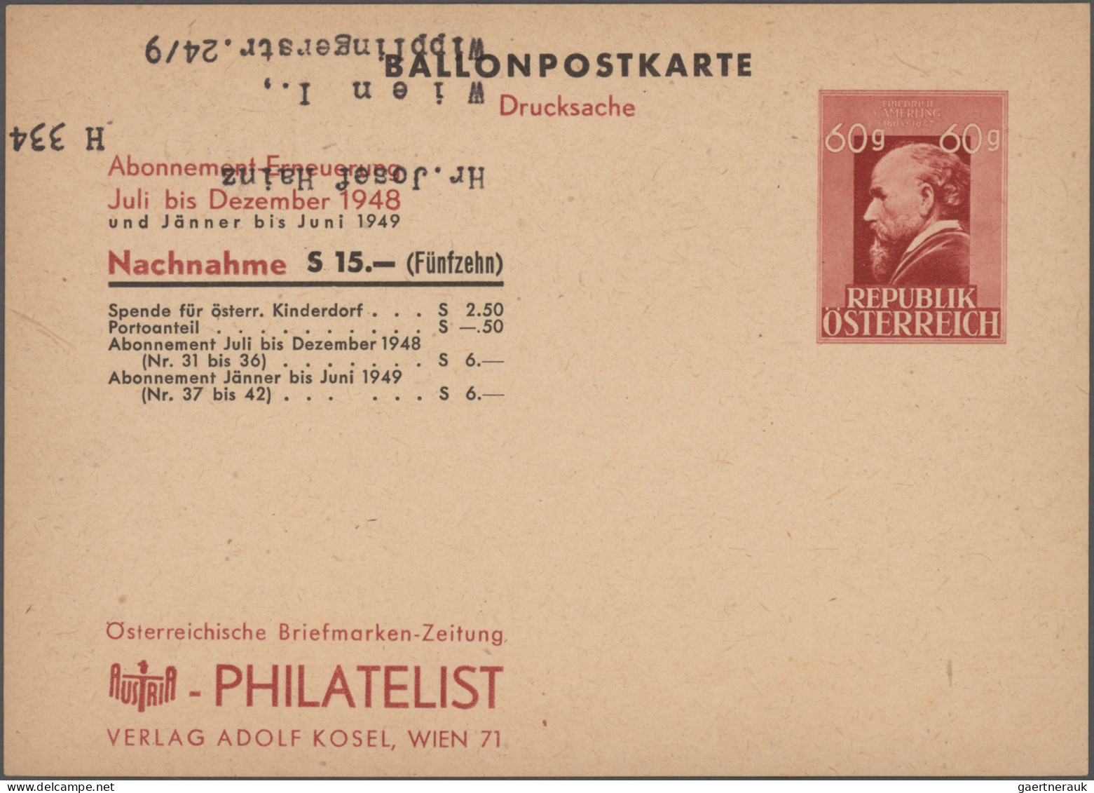 Österreich - Privatganzsachen: 1948/1959, Sammlung Von 35 Gebrauchten Und Ungebr - Other & Unclassified