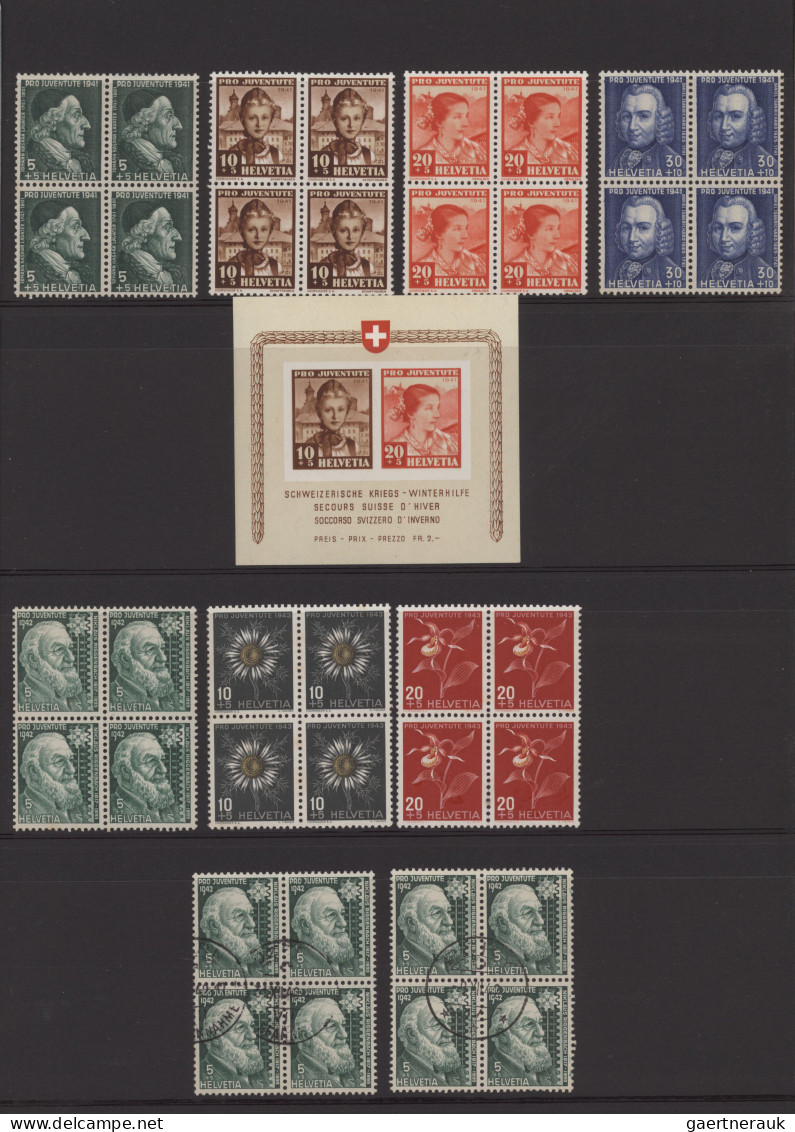 Schweiz: 1937-1962, Sammlung Von Viererblöcken Meist Postfrisch, Teils Auch Gest - Collections