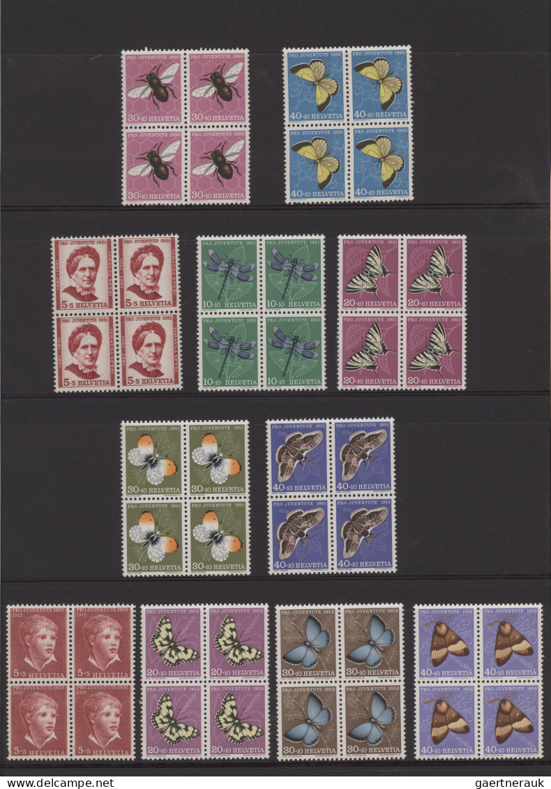 Schweiz: 1937-1962, Sammlung Von Viererblöcken Meist Postfrisch, Teils Auch Gest - Sammlungen