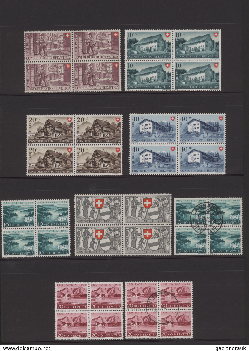 Schweiz: 1937-1962, Sammlung Von Viererblöcken Meist Postfrisch, Teils Auch Gest - Collections