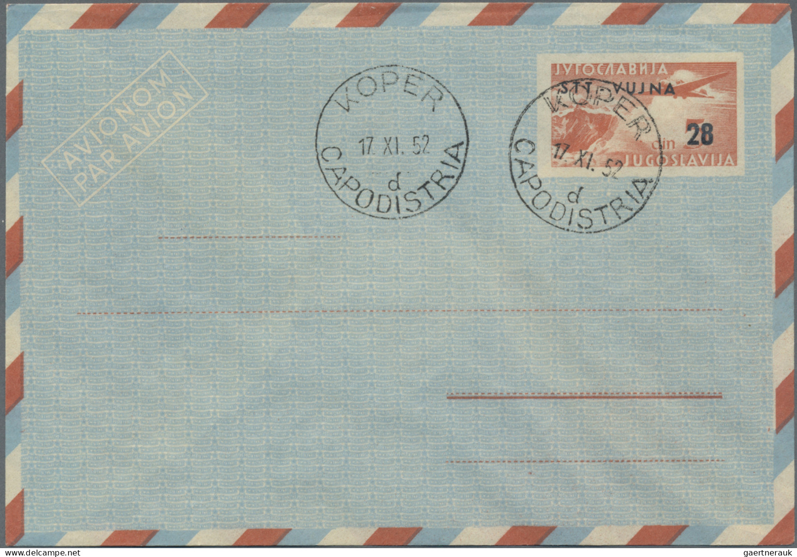 Trieste - Zone B - Postal Stationery: 1947/1954, Lot Of Six Postal Cards And Thr - Marcophilia