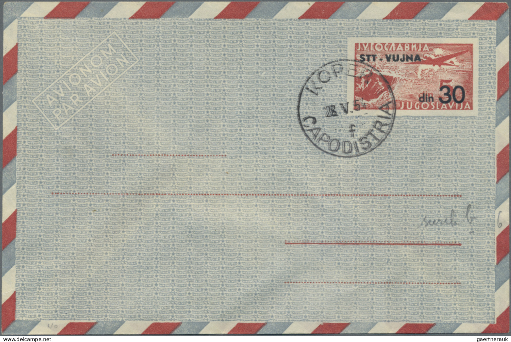 Trieste - Zone B - Postal Stationery: 1947/1954, Lot Of Six Postal Cards And Thr - Marcophilia