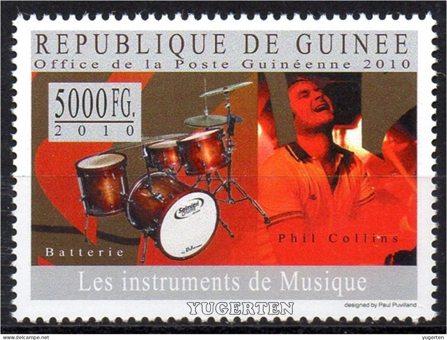 GUINEA 2010 - 1v - MNH - Phil Collins - Music Instruments - Drums - Musique, Muziek, Musik - Musikinstrumente - Musique