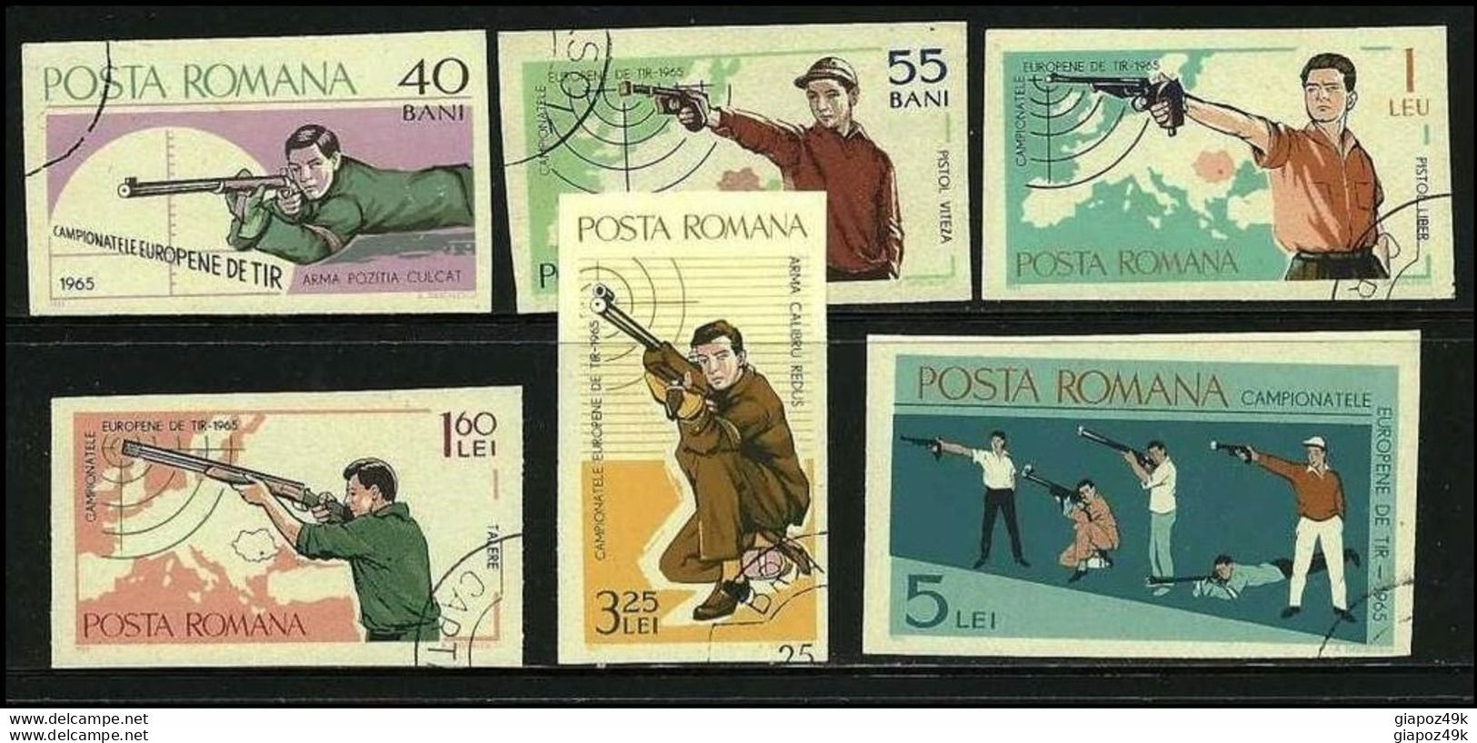 ● ROMANIA 1965 ֍ Tiro A Segno ֍ N. 2121 A / F ● Usati ● NON DENT. ● Serie Completa ● Cat. ? € ️ ● Lotto N. 790 ● - Oblitérés