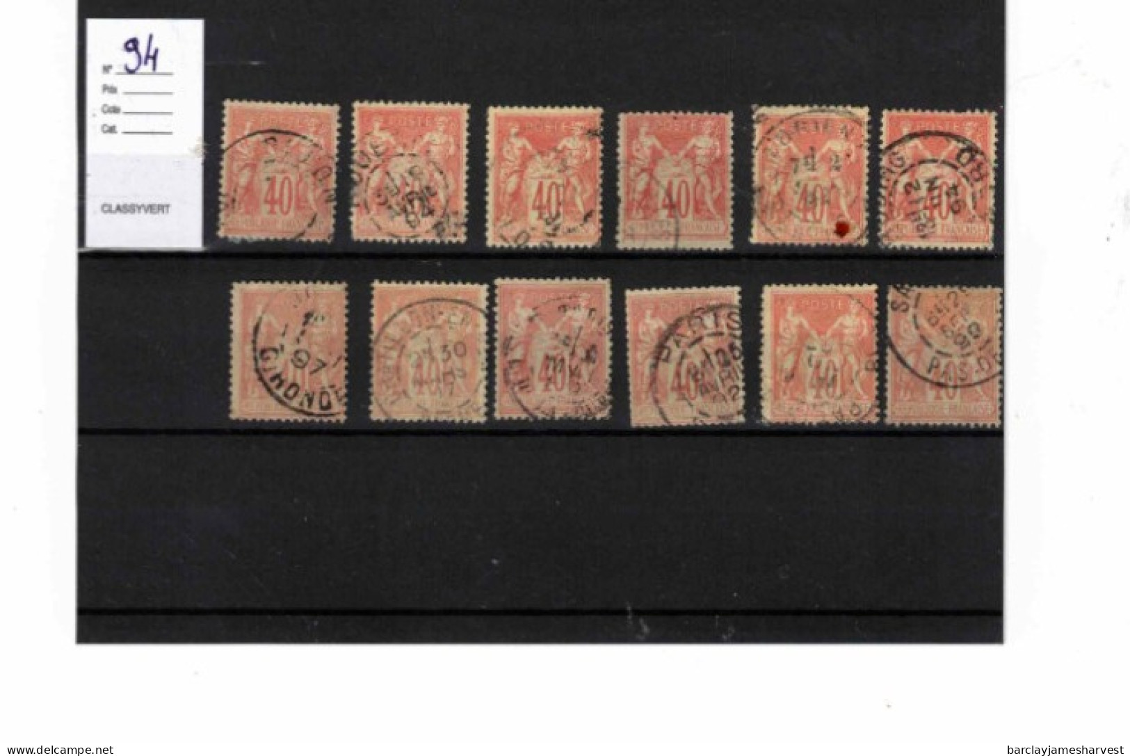 Lot De 12 Timbres De France Type "Sage Type II" Numéro 94 - 1876-1898 Sage (Type II)