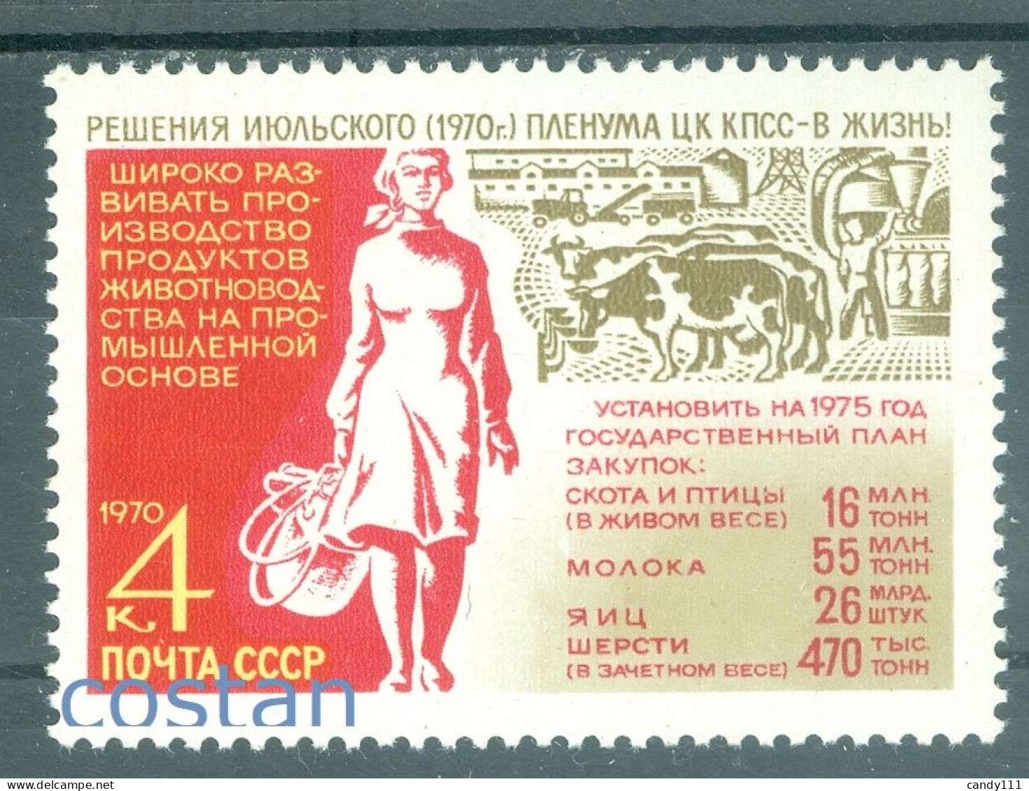 1970 Animal Husbandry,Cow Farm,tractor Combine,farm Woman,Russia,3804,MNH - Neufs