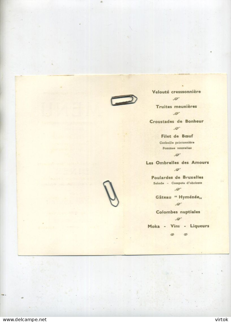 Braine-L'Alleud : Diner Mariage Francinne Kégelart - Michel Fievet    1955    ( 17 X 10 Cm ) - Menus