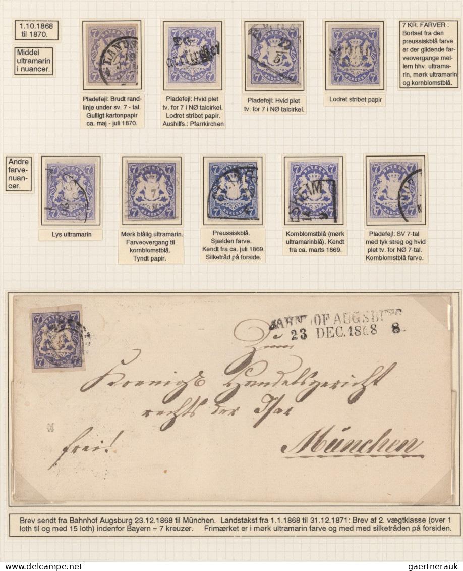 Bayern - Marken Und Briefe: 1868, Wappen Geschnitten, 7 Kr. Blau, Spezial-Sammlu - Other & Unclassified