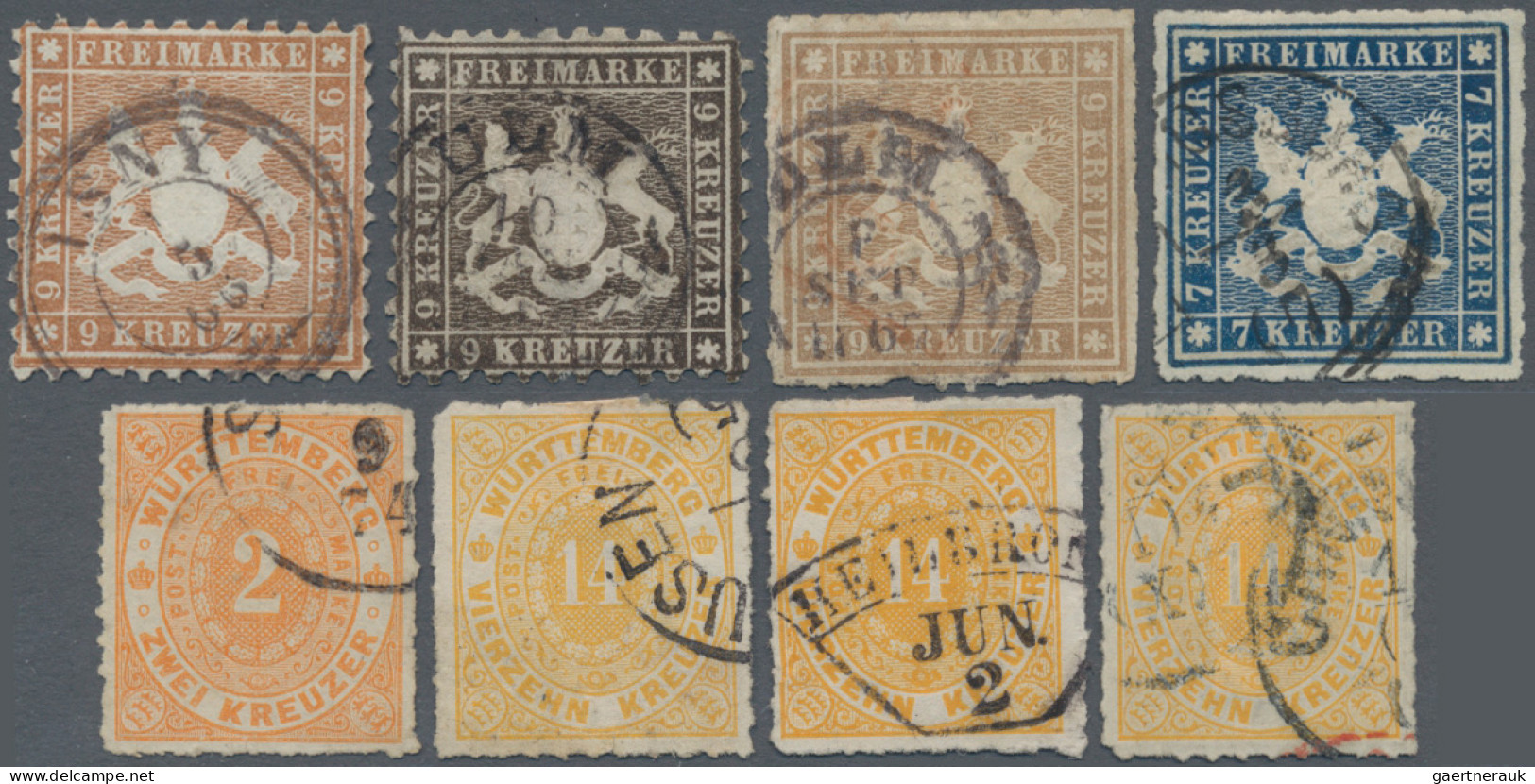 Württemberg - Marken Und Briefe: 1863/1874, Gestempeltes Lot Mit Acht Marken, Da - Otros & Sin Clasificación