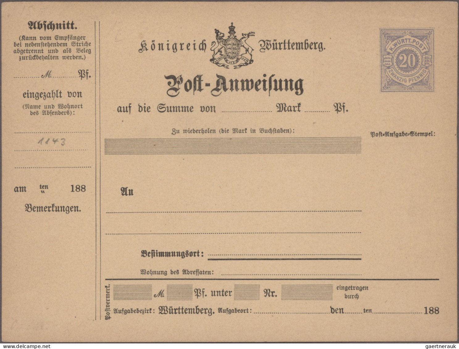 Württemberg - Ganzsachen: 1875/1920, umfangreicher Posten von ca. 440 ungebrauch