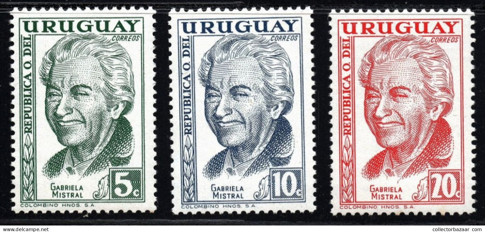 Uruguay #640-42 Gabriela Mistral Chile Poet Literature Nobel Prize MNH - Uruguay