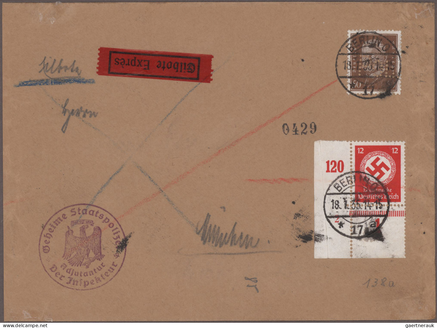 Deutsches Reich - POL-Lochungen: 1927/1938 (ca.), umfangreiche Sammlung von lose