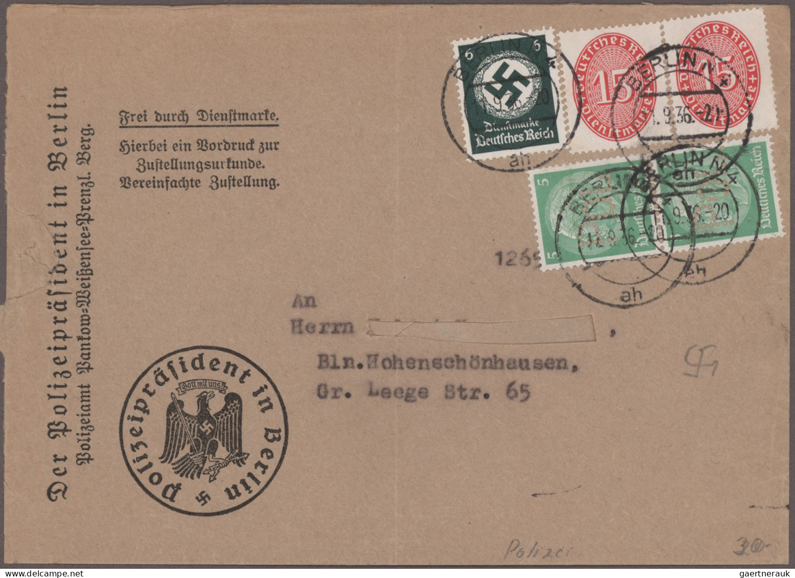 Deutsches Reich - POL-Lochungen: 1927/1938 (ca.), umfangreiche Sammlung von lose