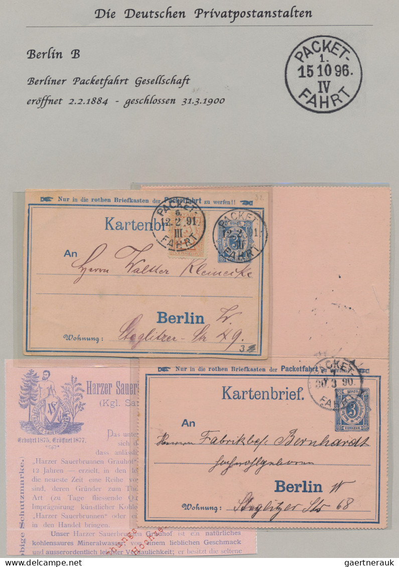 Deutsches Reich - Privatpost (Stadtpost): BERLIN/Briefexped./Packetfahrt, 1873/1