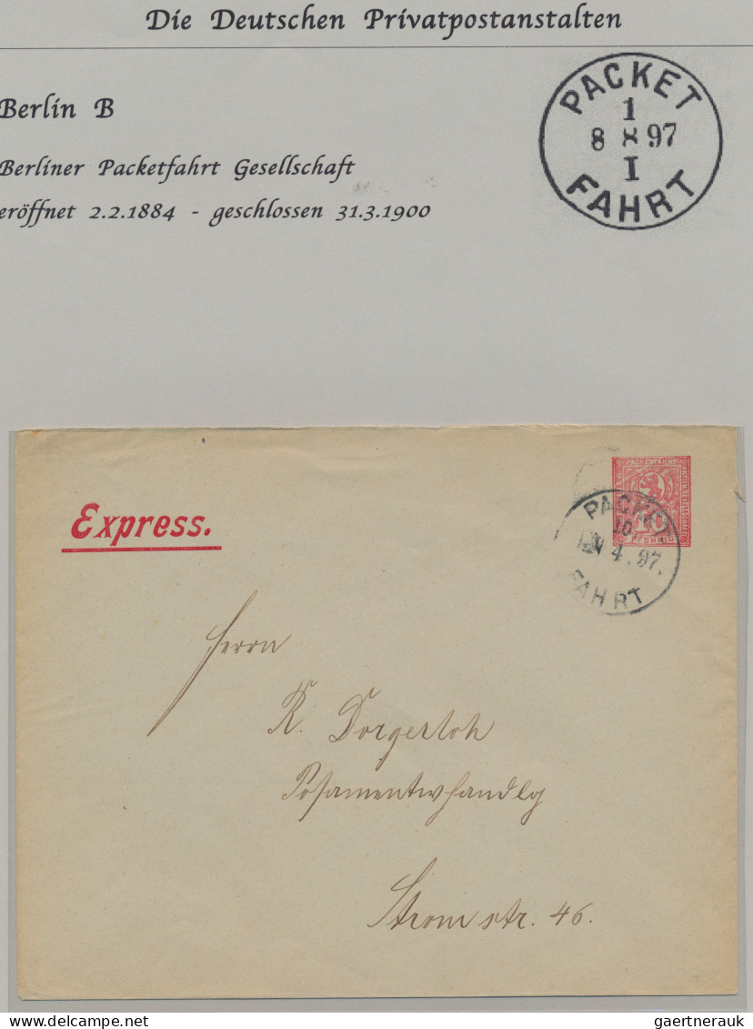 Deutsches Reich - Privatpost (Stadtpost): BERLIN/Briefexped./Packetfahrt, 1873/1