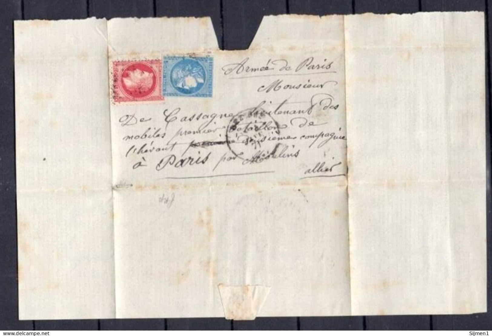 FRANCE ! LETTRE Vers Paris Par Boule De Moulins De 1871 Affranchie à 1F ! EXPERTISEE ! RARE - 1870 Asedio De Paris