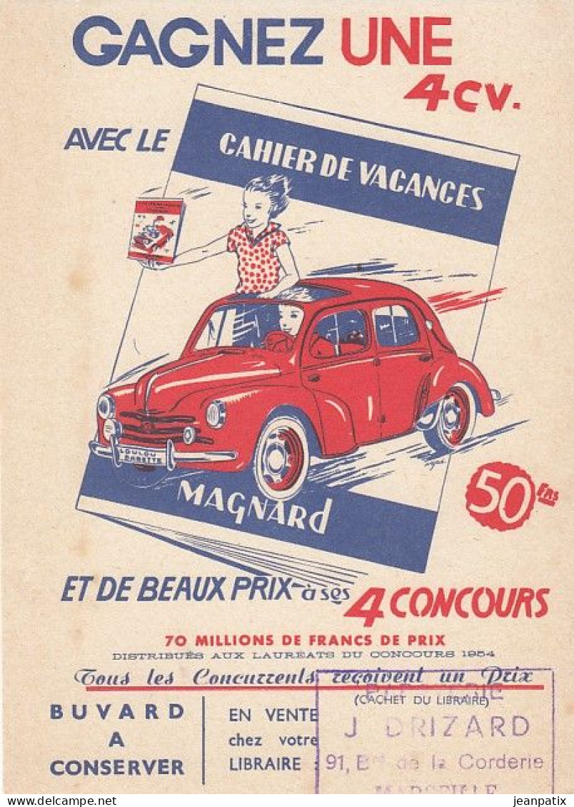 BUVARD & BLOTTER - Cahier De Vacances MAGNARD - Gagnez Une Renault 4 CV - Tampon DRIZARD Marseille - Otros & Sin Clasificación