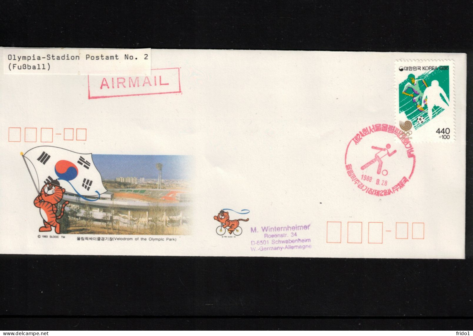 South Korea 1988 Olympic Games Seoul - Olympia Stadion Post Office Nr.2 - Football Interesting Cover - Ete 1988: Séoul