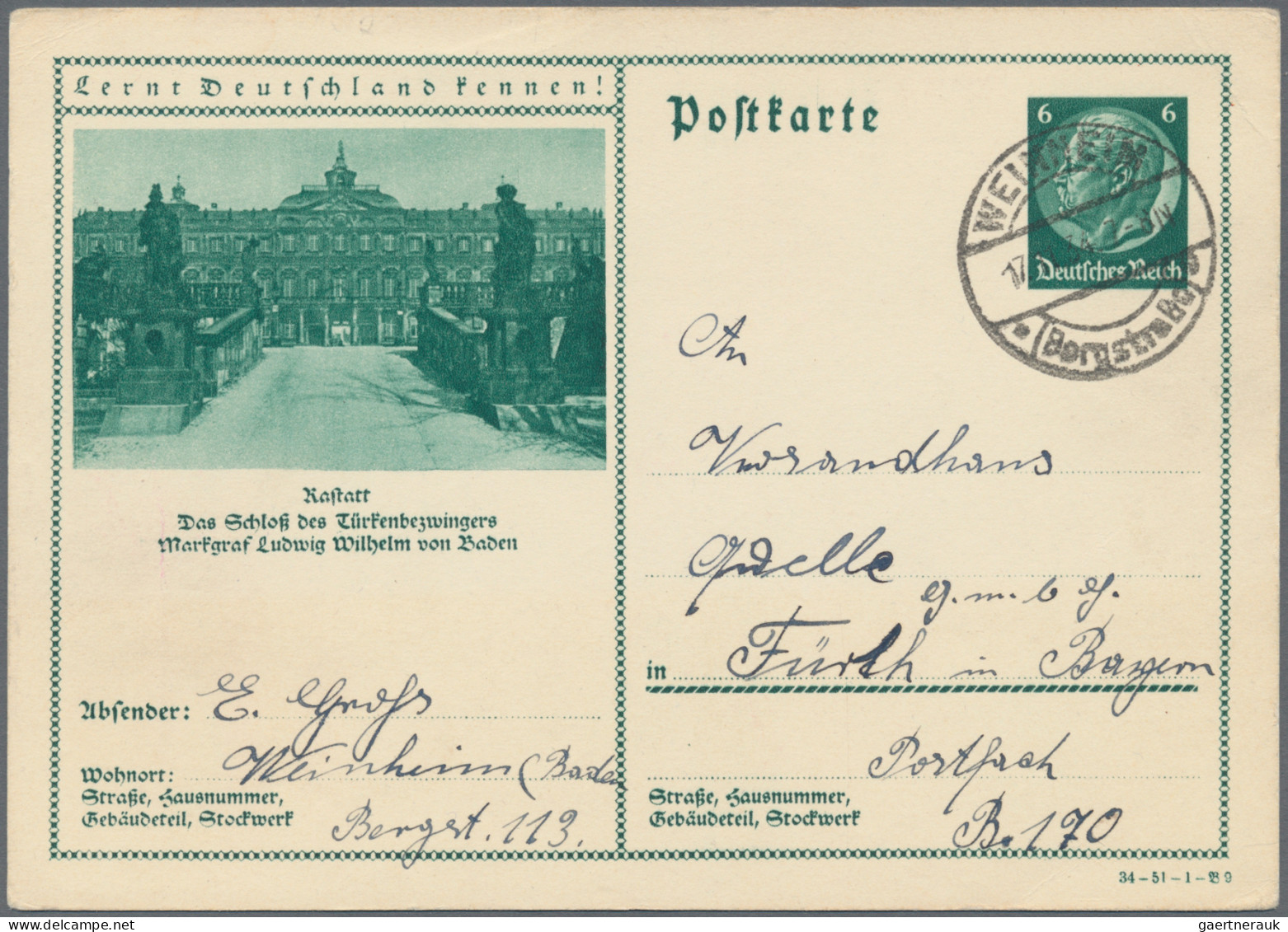 Deutsches Reich - Ganzsachen: 1934/1937, Bildganzsachenkarte 6 Pfg. Hindenburg D - Autres & Non Classés