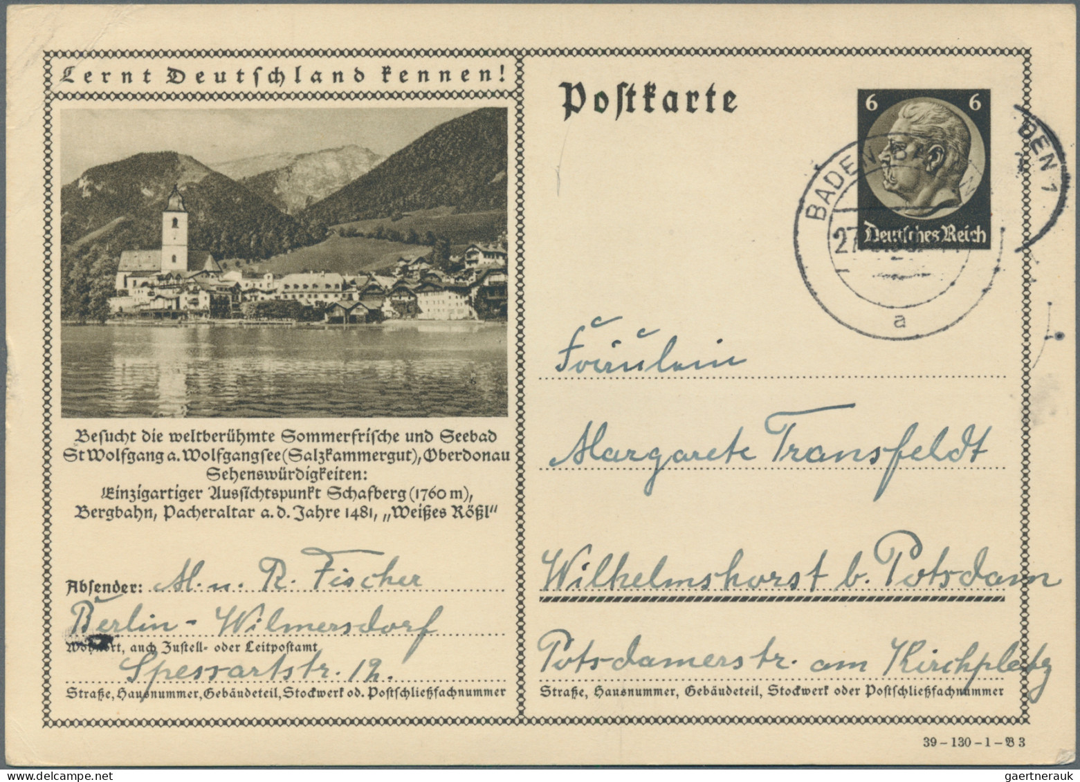 Deutsches Reich - Ganzsachen: 1938/1944, Bildganzsachenkarte 6 Pfg. Hindenburg d