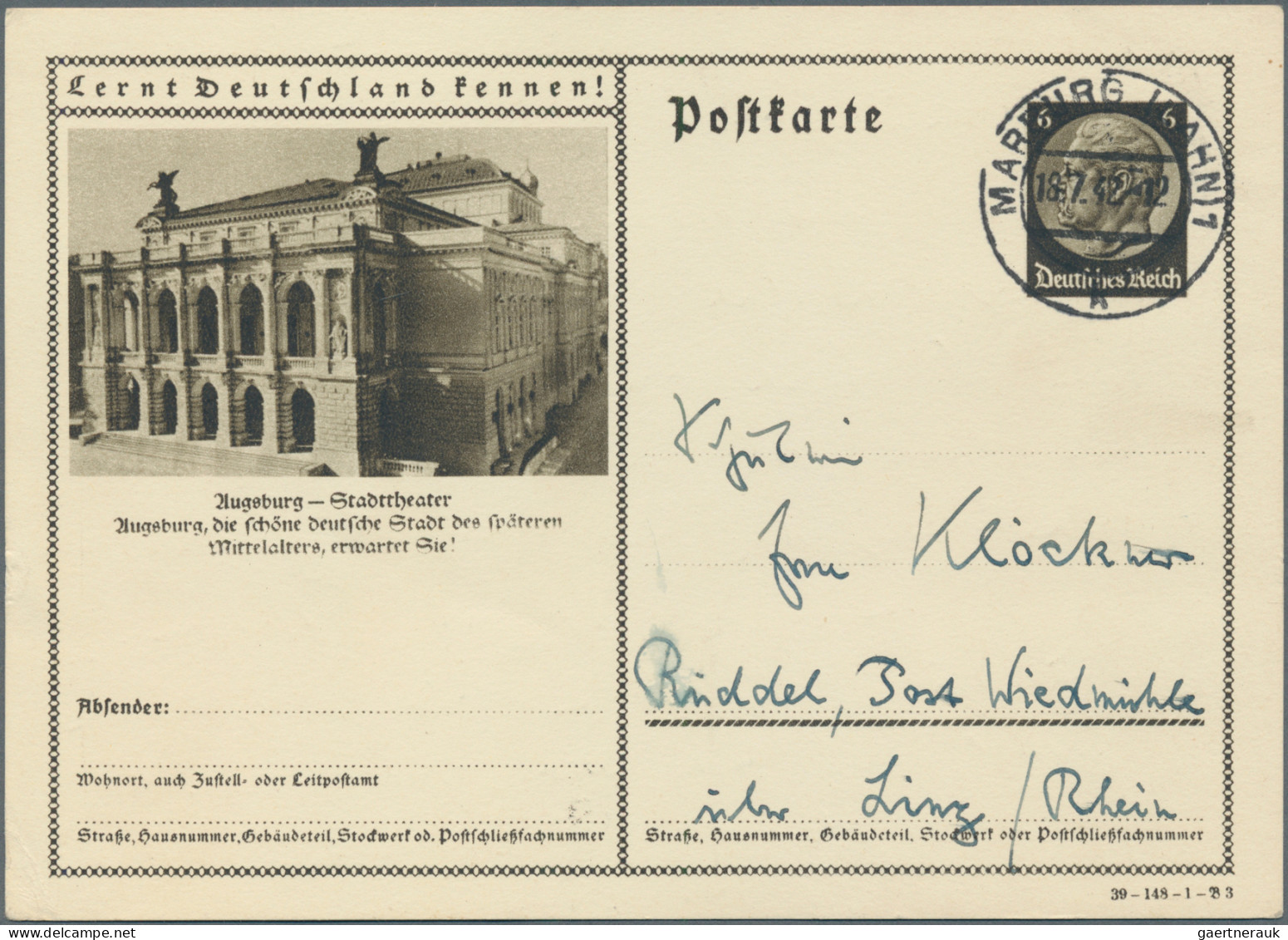 Deutsches Reich - Ganzsachen: 1938/1944, Bildganzsachenkarte 6 Pfg. Hindenburg d