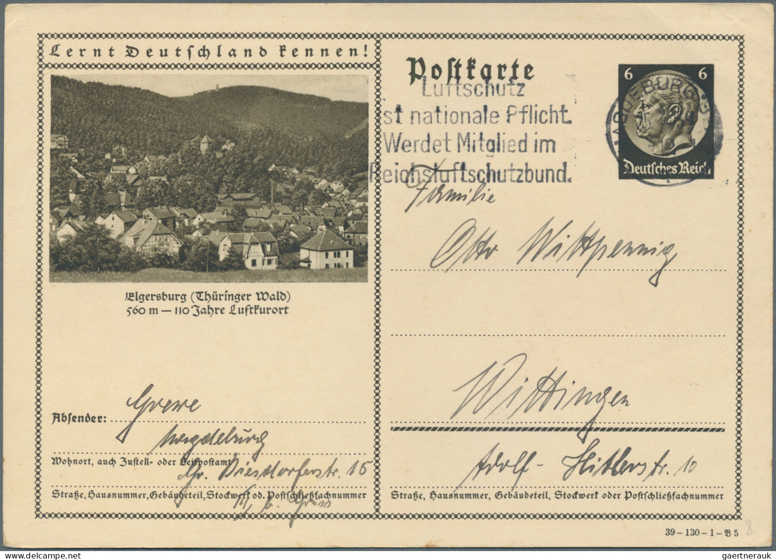 Deutsches Reich - Ganzsachen: 1938/1944, Bildganzsachenkarte 6 Pfg. Hindenburg d