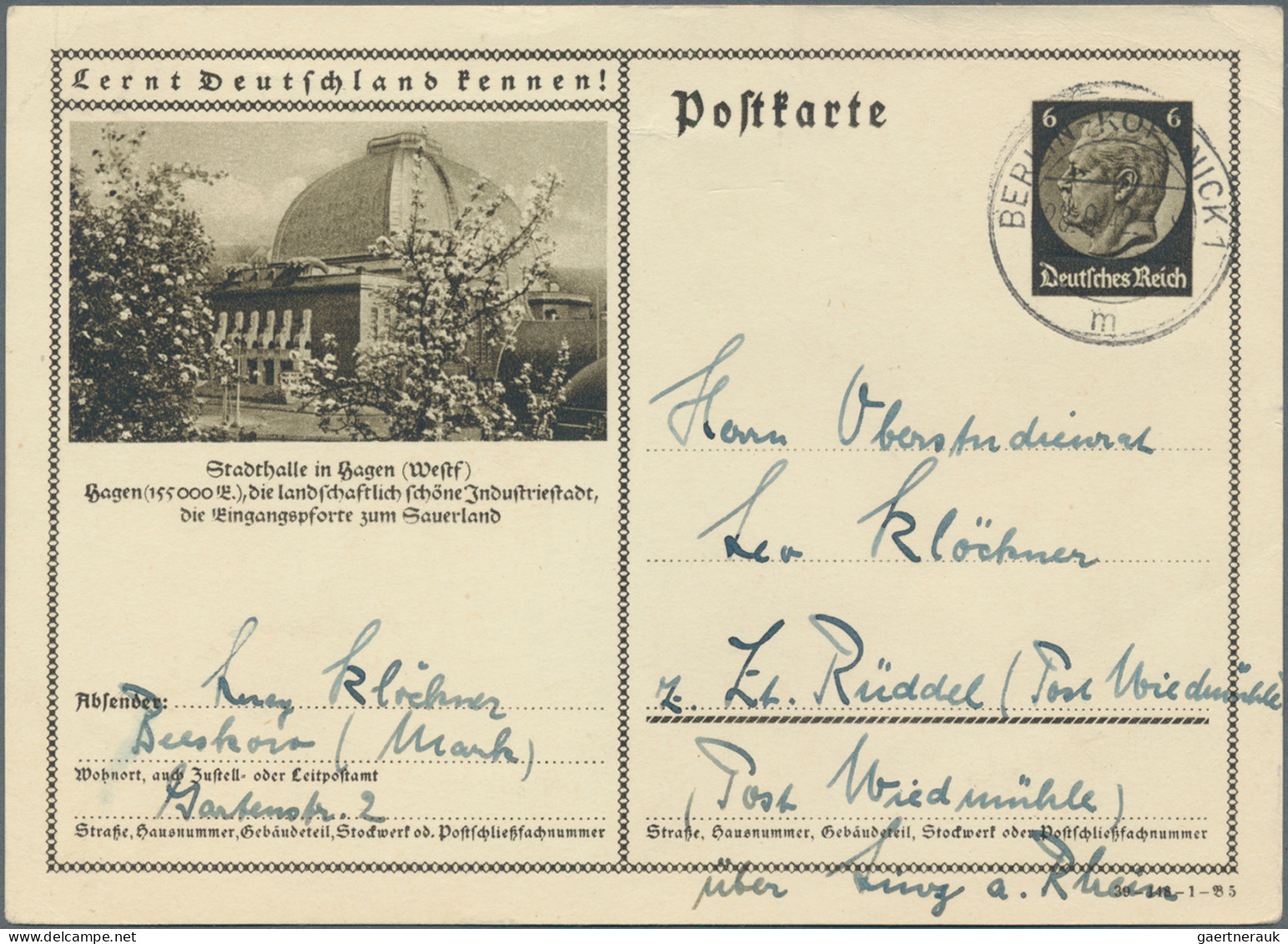 Deutsches Reich - Ganzsachen: 1938/1944, Bildganzsachenkarte 6 Pfg. Hindenburg d