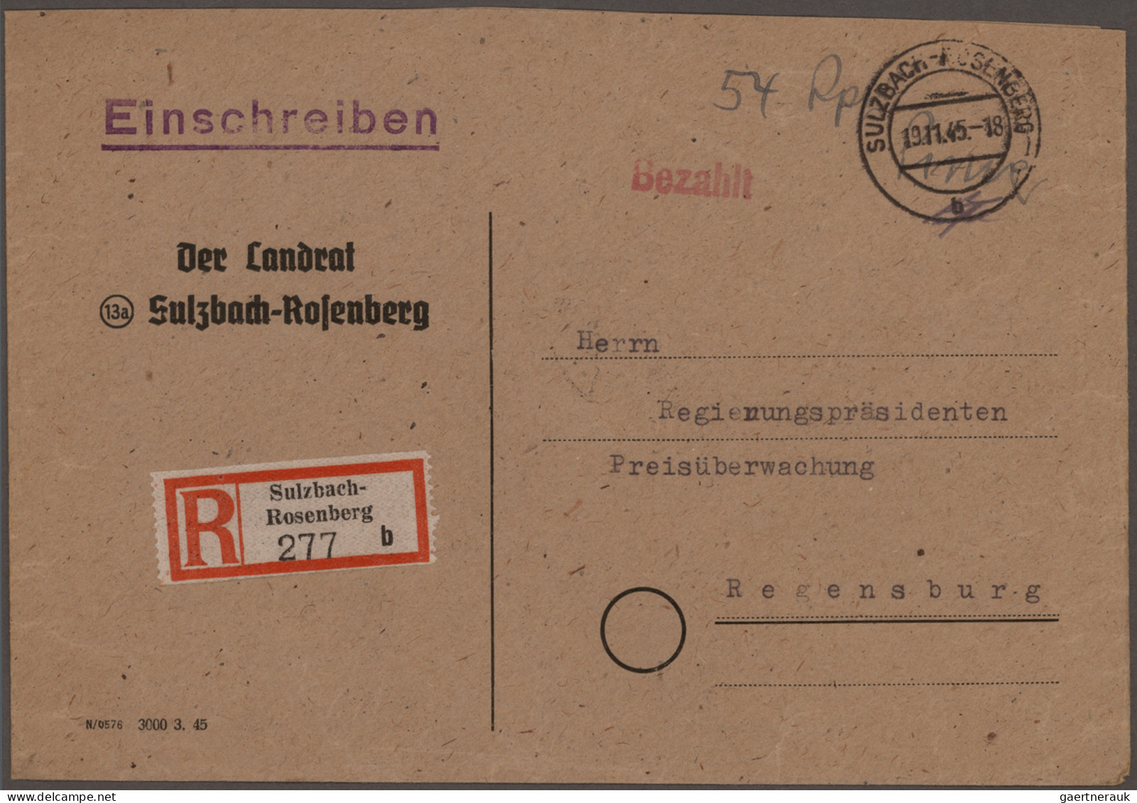 Alliierte Besetzung - Gebühr Bezahlt: 1945/1946, Sammlung von ca. 100 Bedarfsbri