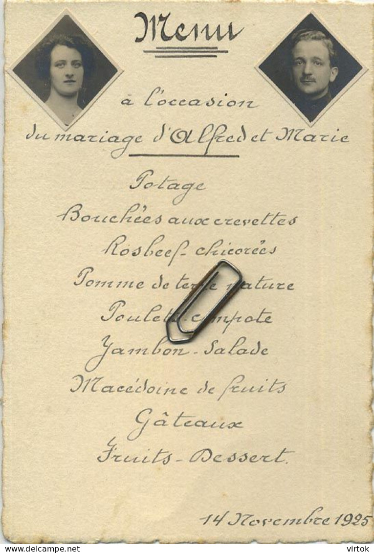 Braine-L'Alleud :MENU 14 X 9 Cm -  L'occasion Du Mariage : Alfred Kegelart Et Maria  1925 - Menus