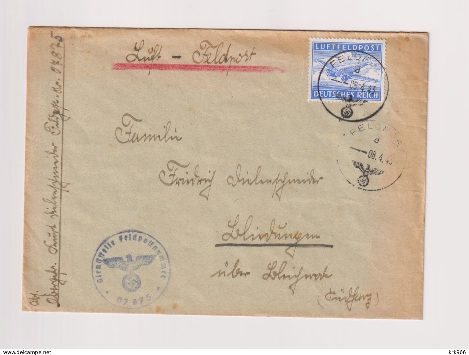 GERMANY WW II 1943 Military Airmail Cover - Cartas & Documentos