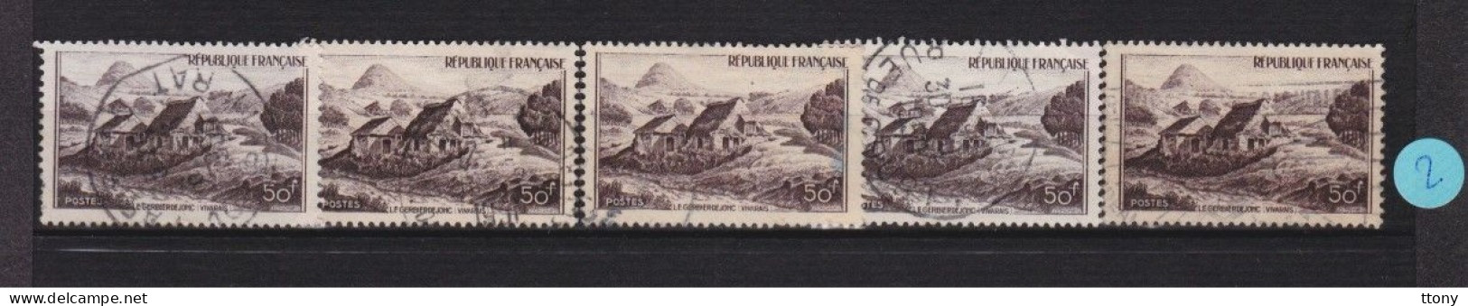 N° 843    5 Timbres   Oblitéré    France   Le Gerbier De Jonc Vivarais Date émission 1949 - Oblitérés