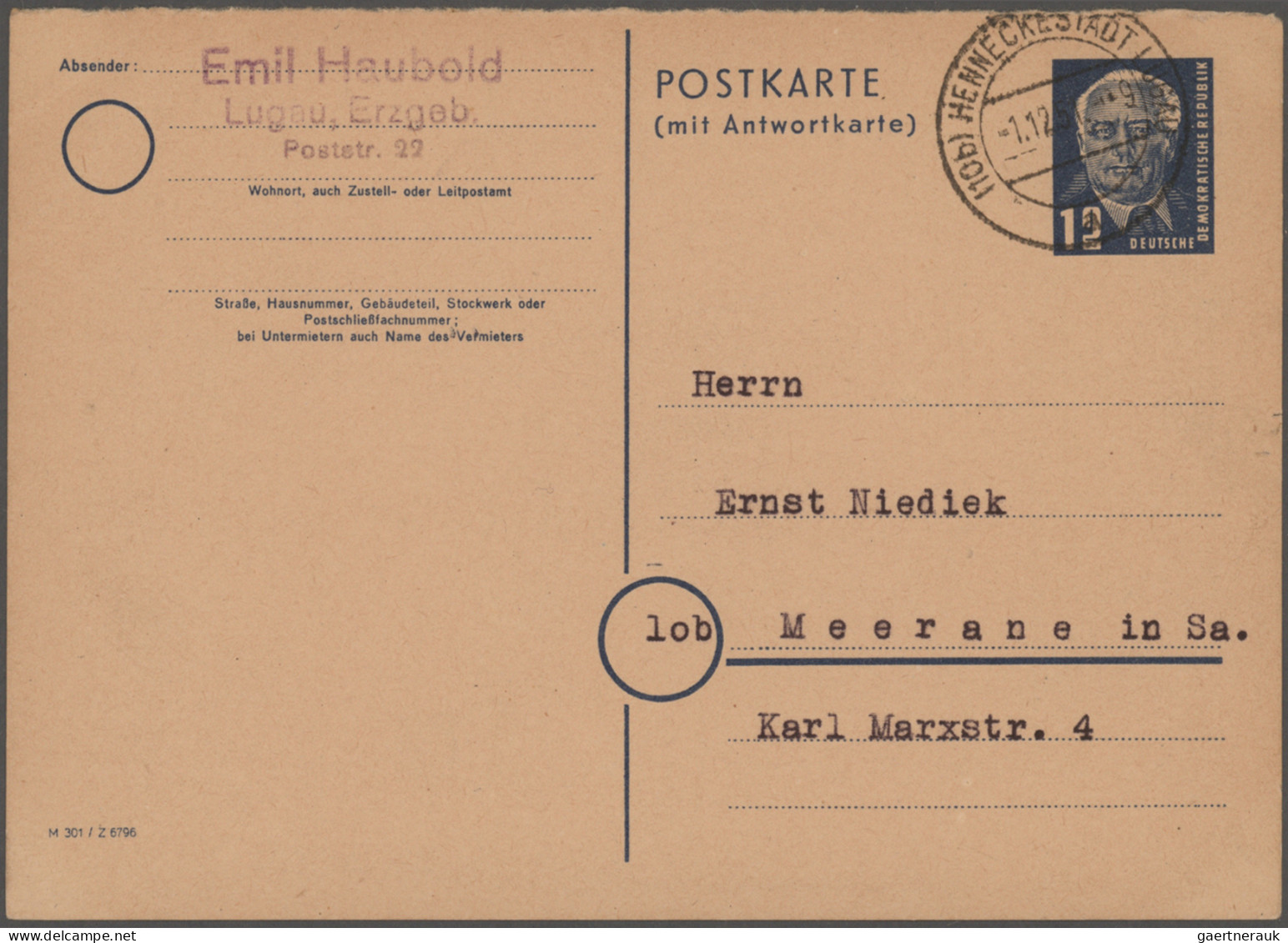 DDR - Ganzsachen: 1951/1962, Partie Von Elf Bedarfsgebrauchten Ganzsachenkarten, - Autres & Non Classés