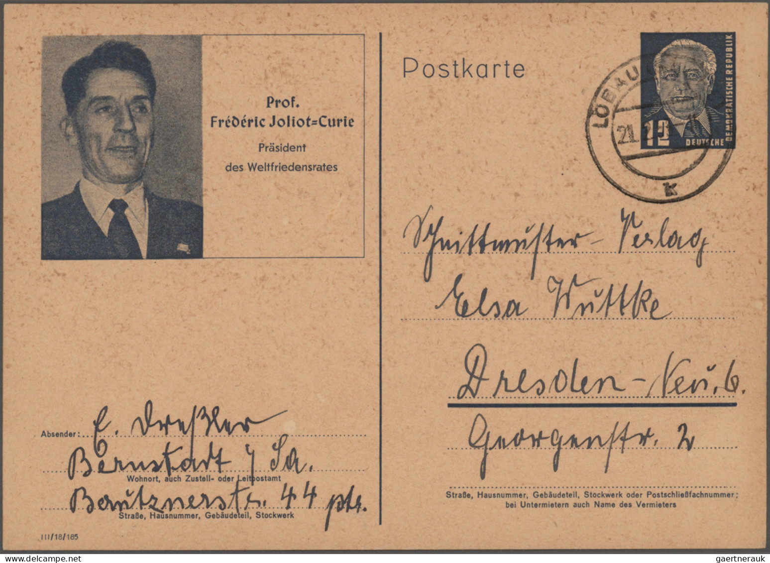 DDR - Ganzsachen: 1951/1962, Partie von elf bedarfsgebrauchten Ganzsachenkarten,