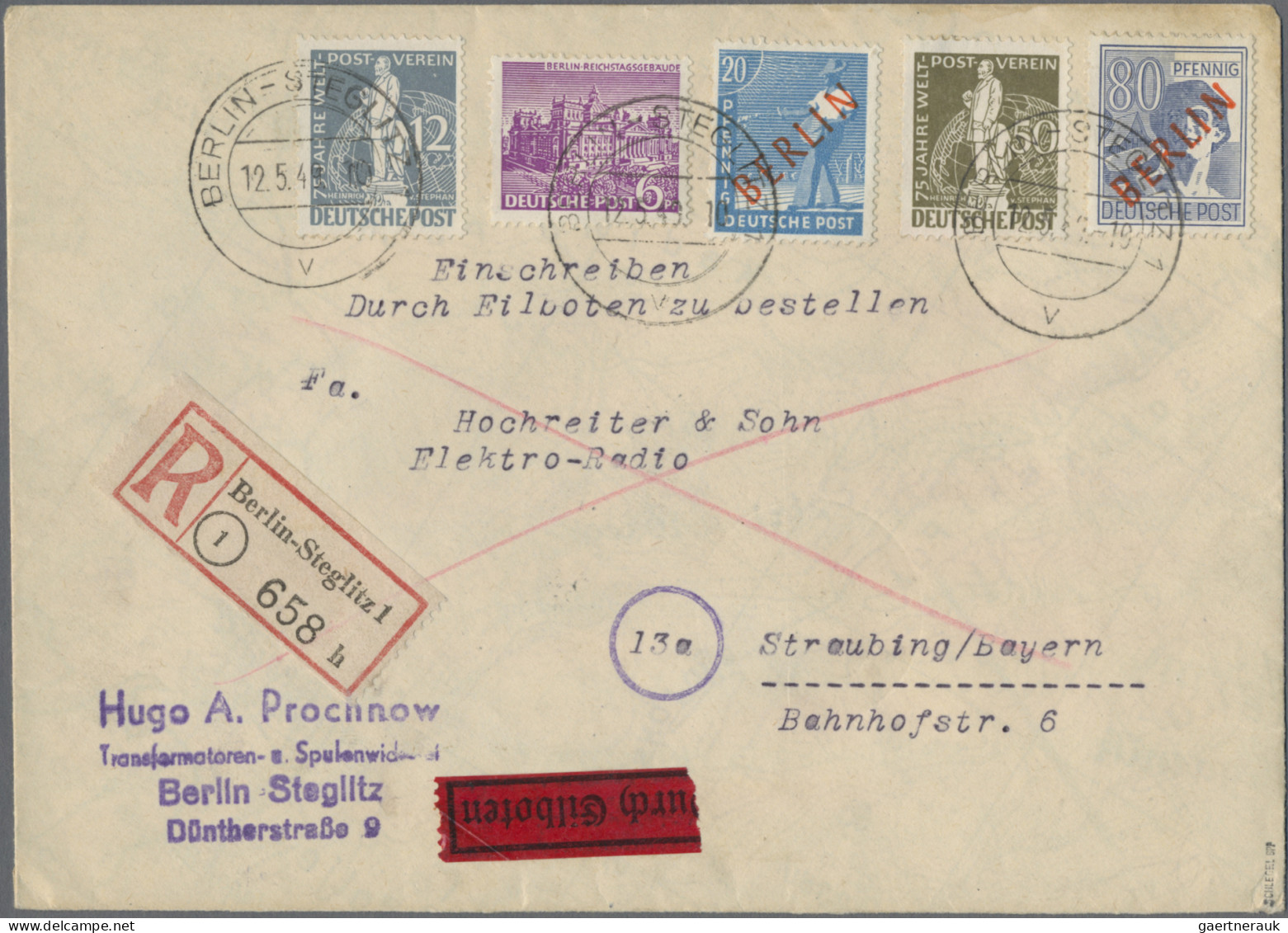 Berlin: 1949, Partie Von 13 Briefen/Karten Mit Frankaturen Rotaufdruck, Dabei Mi - Lettres & Documents