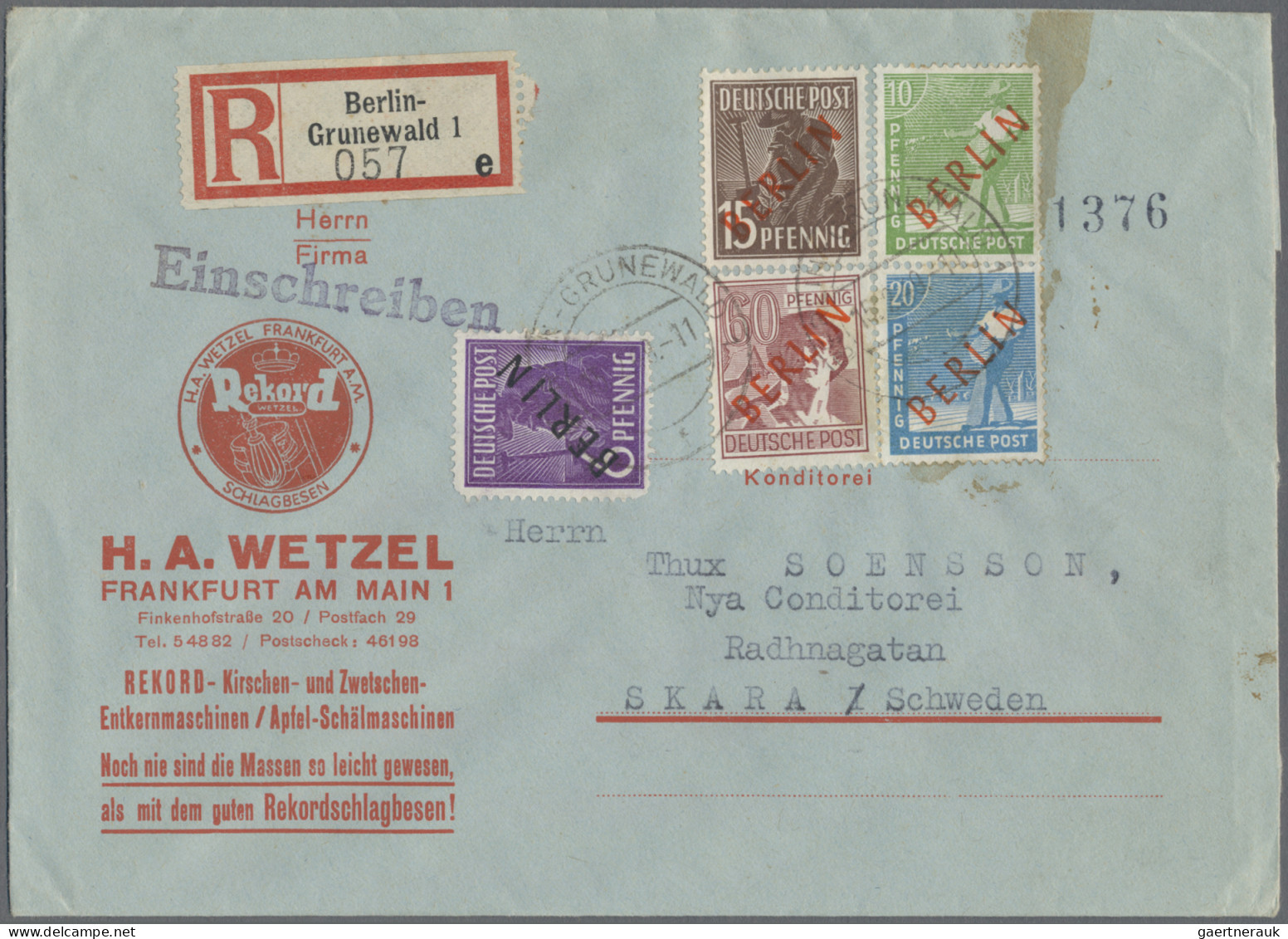 Berlin: 1949, Partie Von 13 Briefen/Karten Mit Frankaturen Rotaufdruck, Dabei Mi - Cartas & Documentos